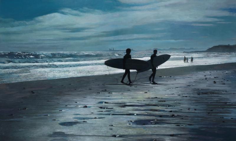Storm Surfers , oil on linen, 30 x 50 inches, $19,000 