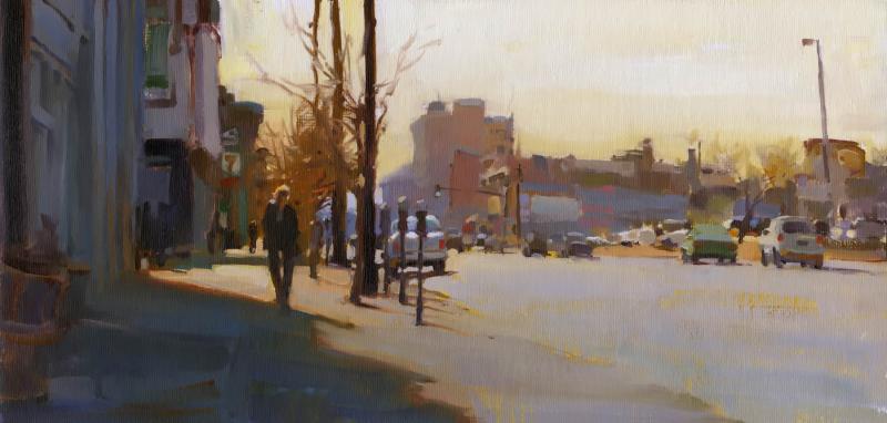 On Broadway, oil on canvas, 8 x 16 inches, $2,200 