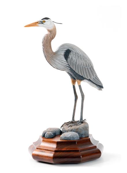 Miniature Great Blue Heron, carved tupelo with oils,    SOLD 