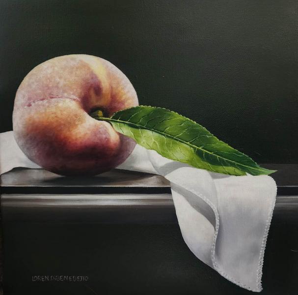 Peach with Cloth, oil on canvas, 12 x 22 inches, $1,600 