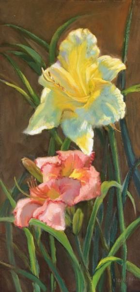 Lilies Today, oil on linen, 20 x 10 inches, $2,000 