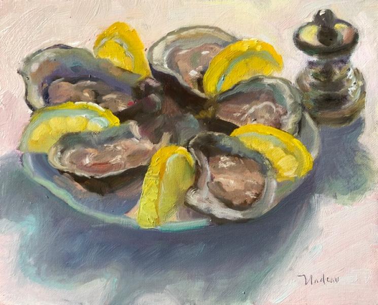 Ready Oysters, oil on linen, 8 x 10 inches, $950 