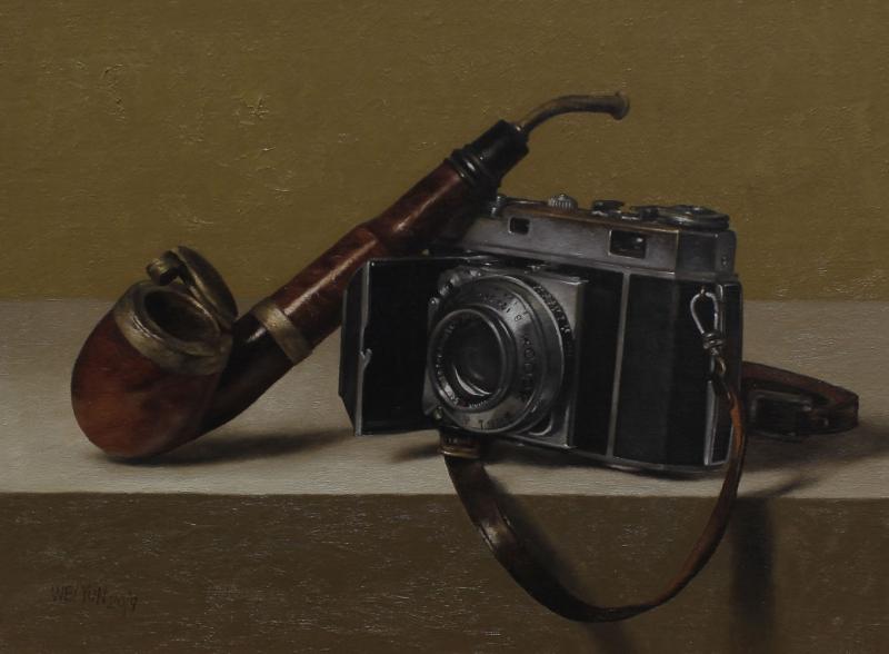 Camera and Pipe, oil on panel, 9 x 12 inches   SOLD 