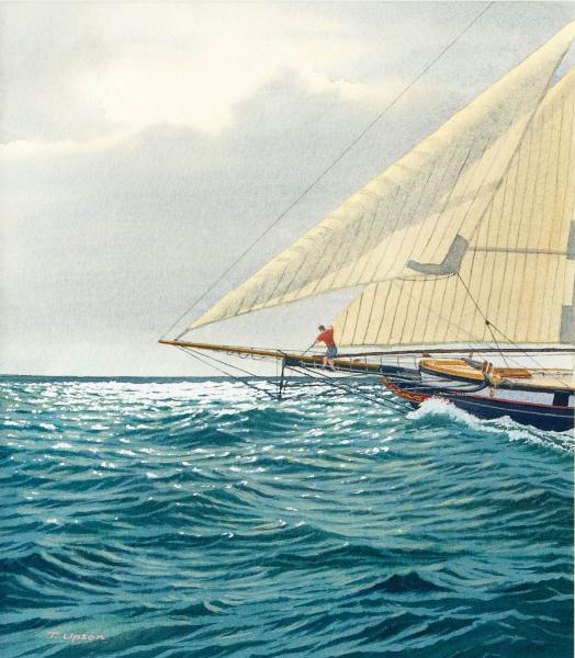 Trimming the Sails, Watercolor on Paper, 15.5 x 14 inches, $2,200 