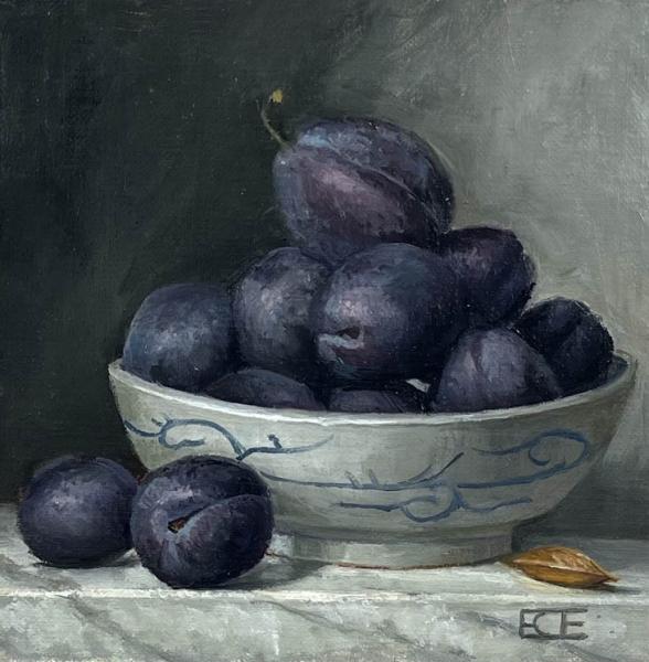 Italian Plums, oil on panel, 6 x 6 inches, $395 