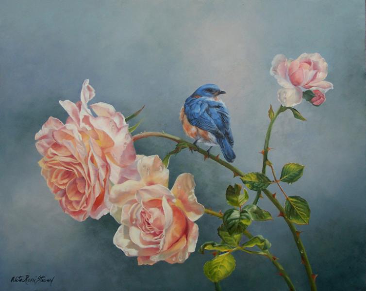 Light Summer Rain, Bluebird, oil on panel, 16 x 20 inches, $3,600 