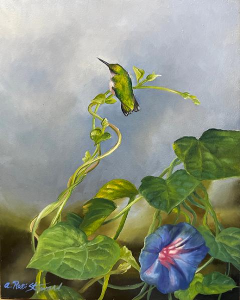Little Green Jewel, Hummingbird, oil on panel , 5 x 7 inches, $850 