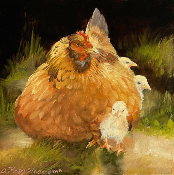 Hen and Chicks, oil on panel, 6 x 6 inches, $550 