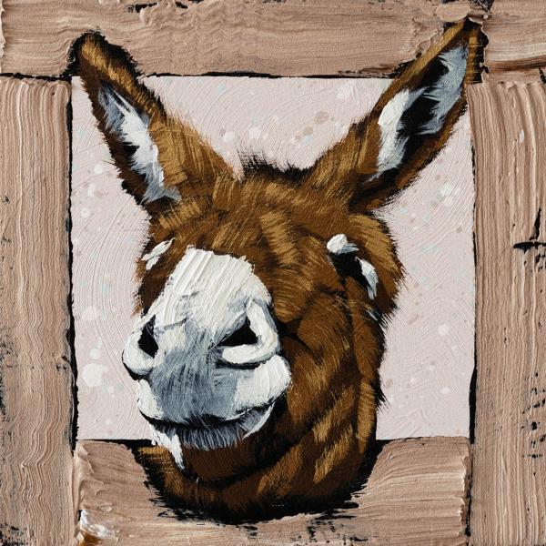 Gold Donkey in the Window, Acrylic on Canvas, 12 x 12 inches, $950 