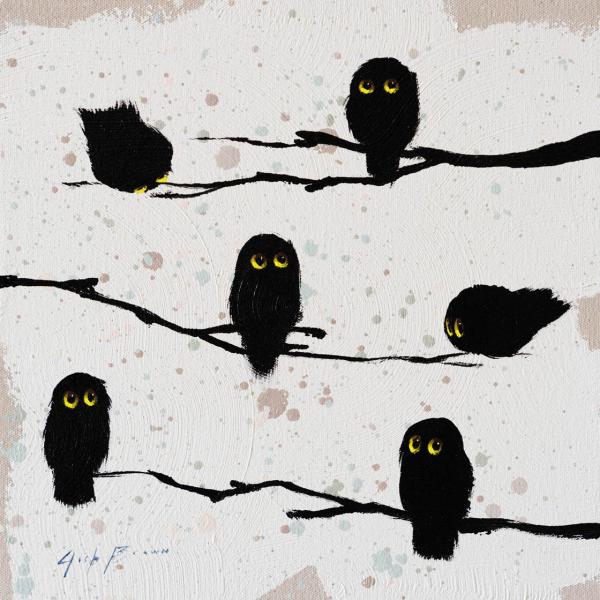 Owls on White Splash, Acrylic on Canvas, 12 x 12 inches, $950 