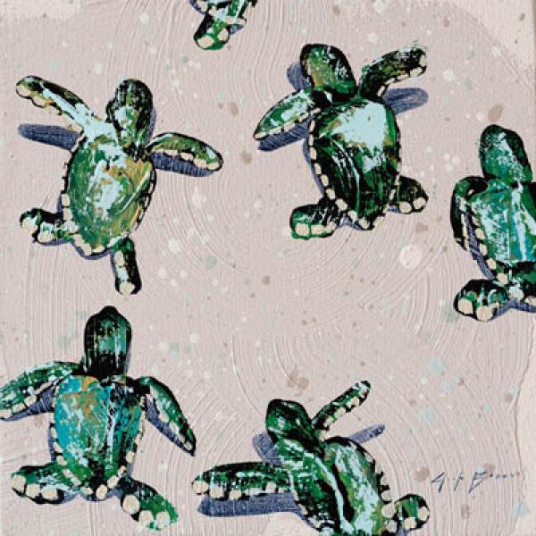 Sea Turtles on Umber Splash, Acrylic on Canvas, 12 x 12 inches, $950 