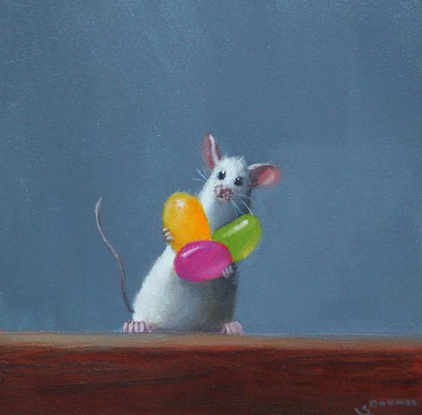 Jellybean Lover, oil on panel, 5 x 5 inches, $800 