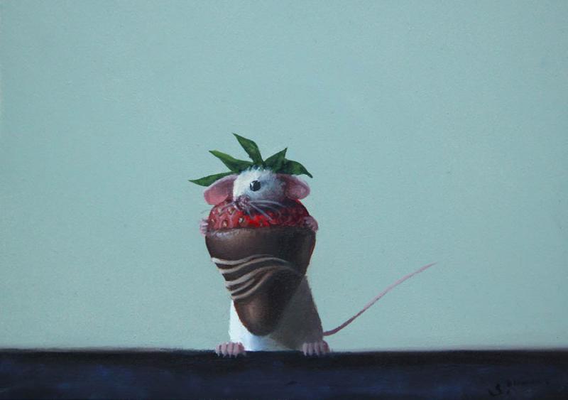 Strawberry Lunch, oil on panel, 5 x 7 inches, $900 